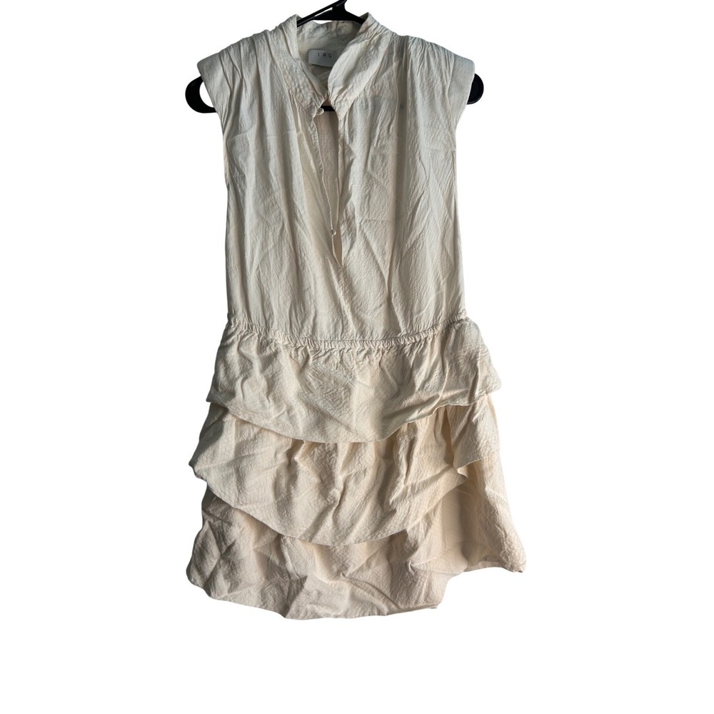 IRO Calcie 21S Textured Ruffle Mini Dress Cream Ivory Sleeveless V-Neck Sz 6/38